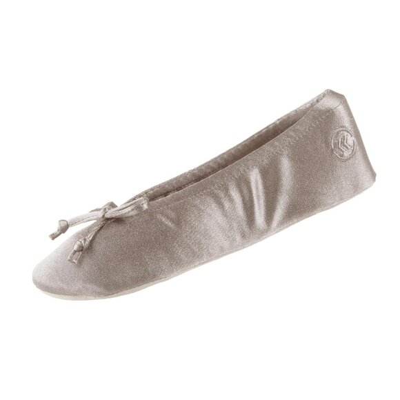 No Box Isotoner Women's Satin Ballerina Slipper Sand Tan Size S (5-6) $40 1C441 - Picture 1 of 4